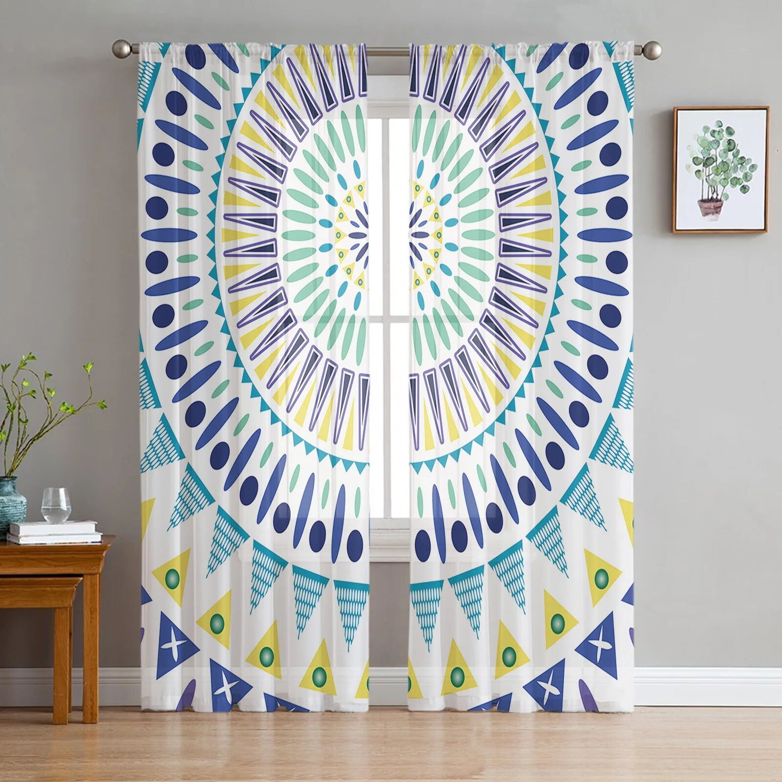 Mandala Pattern Color Tulle Curtains for Living Room Bedroom Sheer