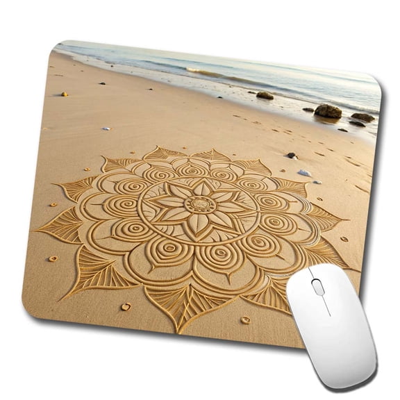 Mandala Pattern Drawn Into Beach Sand Mouse Pad Low Profile Gaming Mat
