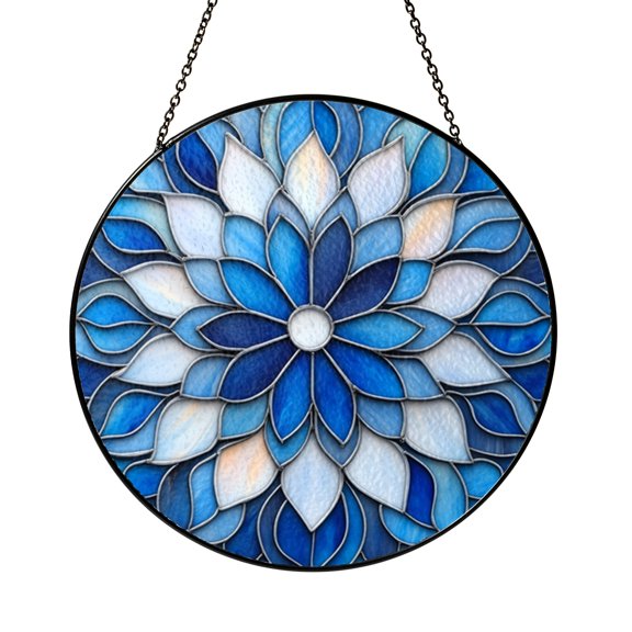 Mandala Pattern Floral Stained Glass Style Suncatcher Round Window Hanging Panel for Home Decor Bright Modern Art