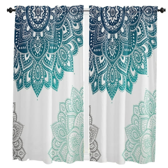 Mandala Pattern Gradient Small Curtain Rod Pocket Short Curtains Half Drapes Partition Cabinet Door Window Curtains Home Decor