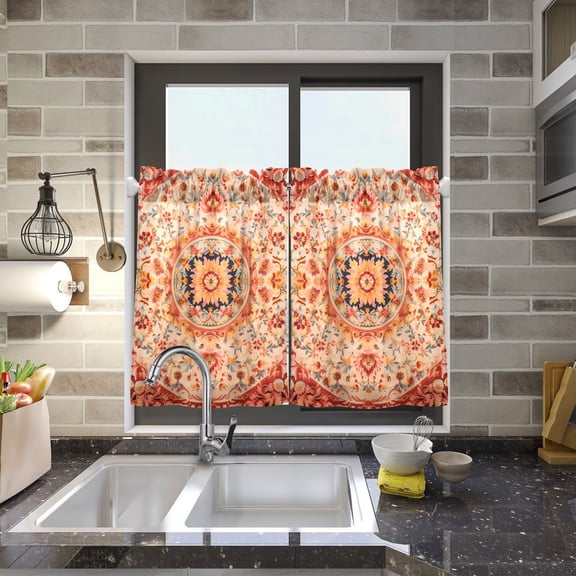 Mandala Pattern Kitchen Curtains Half Tier Curtain 2 Rod Pockets Bathroom Bedroom Cupborad Living Room 27"x24"