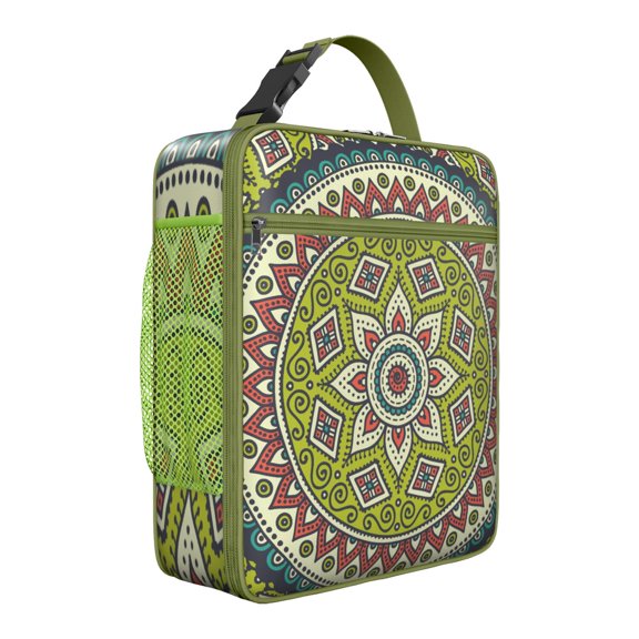 Mandala Pattern Lunch Box – Ethnic Boho Pattern Insulated Bag with Spiritual Zen Design, Perfect for Daily Commute, Office, or Picnic