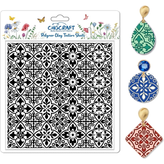 Mandala Pattern Polymer Clay Texture Sheet Retro Tile Pattern Silicone Texture Mat for Polymer Clay Making Earrings Jewelry DIY Crafts 5.5 × 5.5 Inch