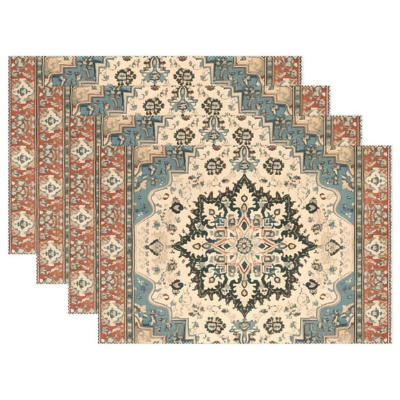 Mandala Pattern Retro 12×18 inch Placemats Heat Resistant Washable Foldable Rectangular Placemats Set Decoration Indoor Outdoor for Kitchen Dining Table 4PCs