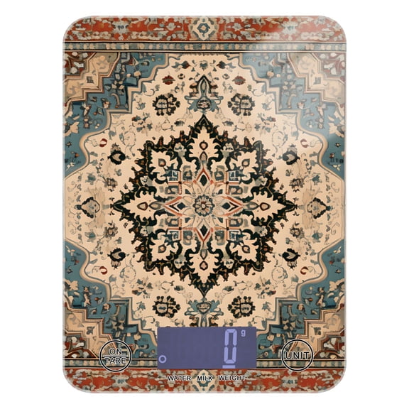 Mandala Pattern Retro Food Scale Digital Kitchen Scale Waterproof Tempered Glass Tare Function 11 lb for Baking Cooking Meal Prep