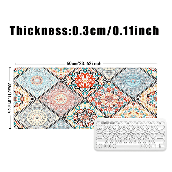 Mandala Pattern Rubber Mouse Pad 31.5 x 11.82 Inches - Boho Style Desk Accessory for Office and Home Use