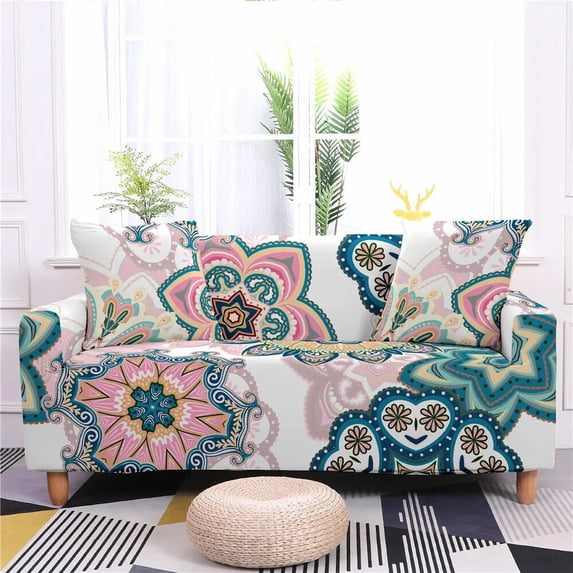 Mandala Pattern Sofa Cover Stretch Washable Polyester Non Slip All-Wrapped Sofa Slipcover Couches Loveseat Couch Dust Proof Home