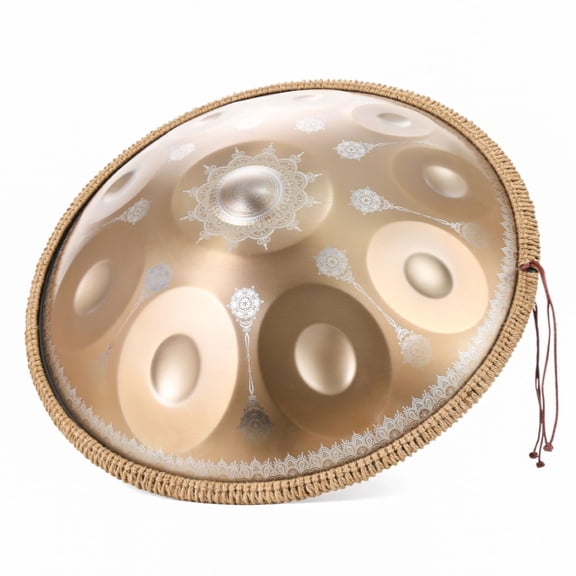 Mandala Pattern Steel Tongue Drum 440Hz - D Minor 10 Notes Gold Handpan Percussion Instrument