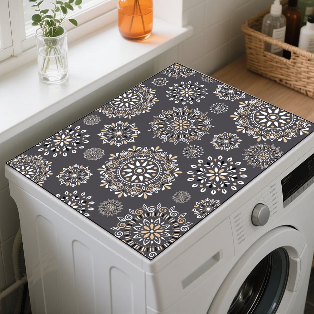 Mandala Pattern Washer Dryer Dust Cover 23.6×19.69inch Gray Washing Machine Top Protector Pads Non Slip Washing Machine Top Covers diy