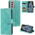 thumbnail image 1 of Mandala Phone Cover for Samsung Galaxy A14 4G/5G, Ultra Slim Flip Case with Card Slot Magnetic Closure Embossing PU Leather Case with Stand Function and Lanyard Foldable Motif - Green, 1 of 14