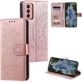 thumbnail image 1 of Mandala Phone Cover for Samsung Galaxy A14 4G/5G, Ultra Slim Flip Case with Card Slot Magnetic Closure Embossing PU Leather Case with Stand Function and Lanyard Foldable Motif - Rose Gold, 1 of 14