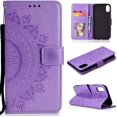 thumbnail image 1 of Mandala Phone Cover for Xiaomi Redmi 9A/9AT/9i, Premium PU Leather Flip Case 3 Card Slot 1 Cash Slot Magnetic Closure with Stand Function and Lanyard Foldable Embossing Pattern Case - Purple, 1 of 9