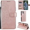 thumbnail image 1 of Mandala Phone Cover for iPhone 13 6.1, Ultra Slim Flip Case with Card Slot, Magnetic Closure, Embossing PU Leather Case with Stand Function and Lanyard, Foldable Motif-Rose Gold, 1 of 18