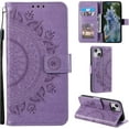 thumbnail image 1 of Mandala Phone Cover for iPhone 14 Plus, Ultra Slim Flip Case with Card Slot, Magnetic Closure, Embossing PU Leather Case with Stand Function and Lanyard, Foldable Motif - Purple, 1 of 17
