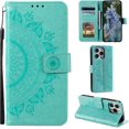 thumbnail image 1 of Mandala Phone Cover for iPhone 14 Pro Max, Ultra Slim Flip Case with Card Slot, Magnetic Closure, Embossing PU Leather Case with Stand Function and Lanyard, Foldable Motif - Green, 1 of 17