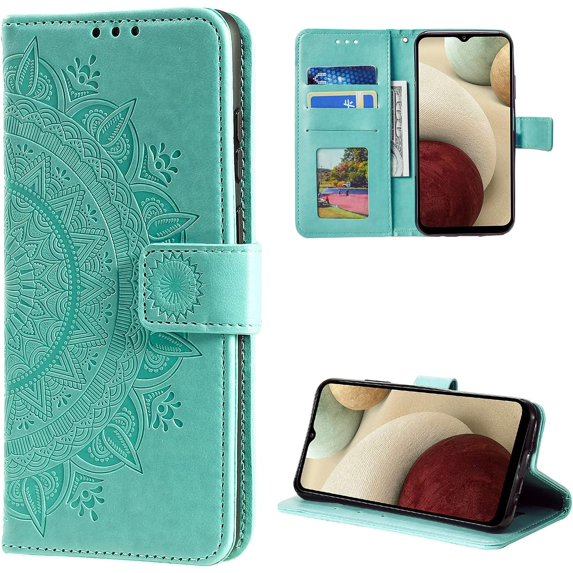 Mandala Phone Cover for iPhone XR, Ultra Slim Flip Case with Card Slot, Magnetic Closure, Embossing PU Leather Case with Stand Function and Lanyard, Foldable Motif-Green