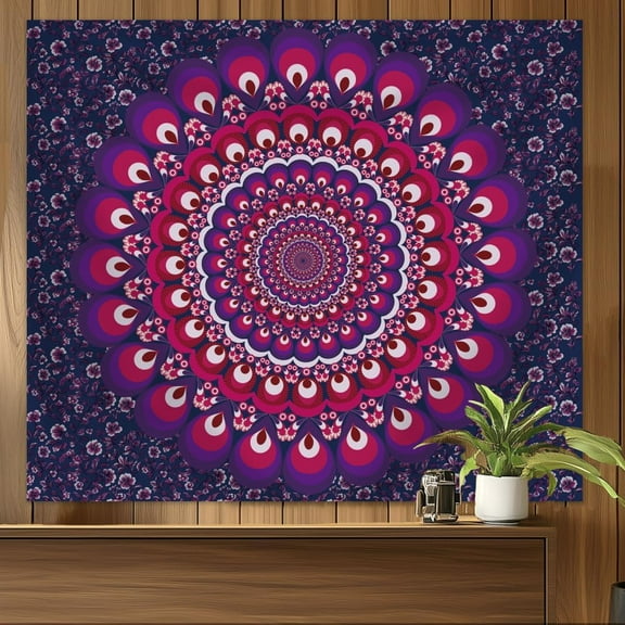 Mandala Photography Backdrop Purple and Red Floral Wall Background Cloth Bohemian Wall Art Mandala Aesthetic Backdrop Banner
