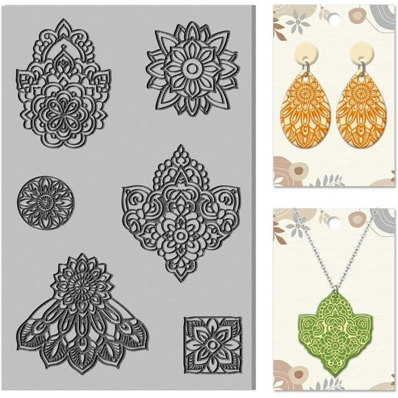 Mandala Polymer Clay Texture Sheets Flowers Texture Mat Rubber Clay Texture Mat Clay Modeling Pattern Pad Texture Sheets for Earrings Jewelry Making