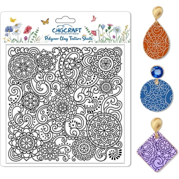 Mandala Polymer Clay Texture Sheets Scroll Pattern Silicone Texture Stamp Clay Texture Mat Modeling Pattern Pad Sheets for Jewelry and Earrings Tools 5.5x5.5 inch for DIY