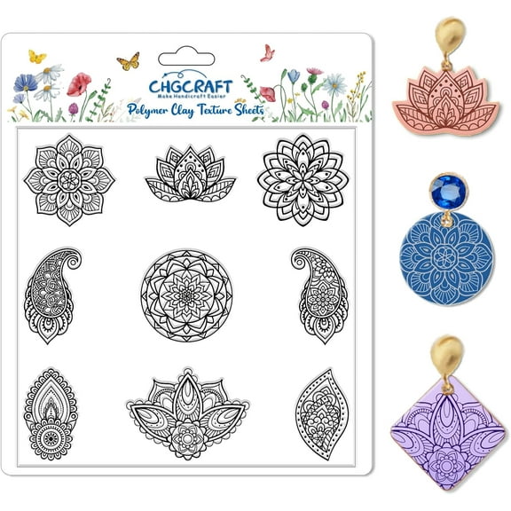 Mandala Polymer Clay Texture Sheets Single Mandala Floral Pattern Silicone Texture Stamp Clay Texture Mat Modeling Pattern Pad Sheets for Jewelry and Earrings Tools 5.5x5.5 inch diy