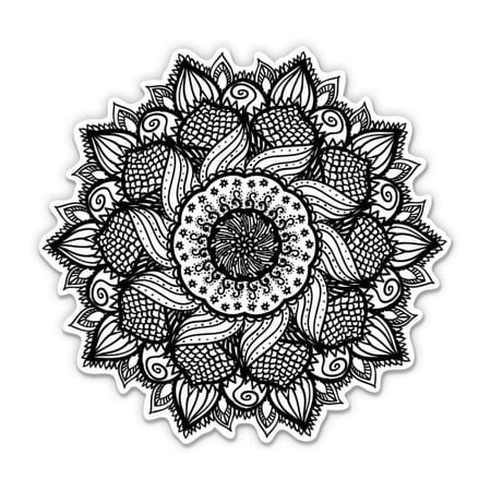 Mandala Pretty Black Sunflower - 12" Vinyl Sticker Waterproof Decal
