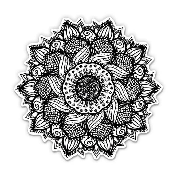Mandala Pretty Black Sunflower - 8" Vinyl Sticker - For Car Laptop I-Pad - Waterproof Decal