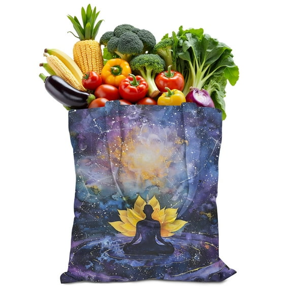 Mandala Print Reusable Canvas Tote Bag - Boho Tribal Ethnic Design with Sacred Geometric Patterns, Vintage Folk Art , Eco-Friendly Grocery Bag