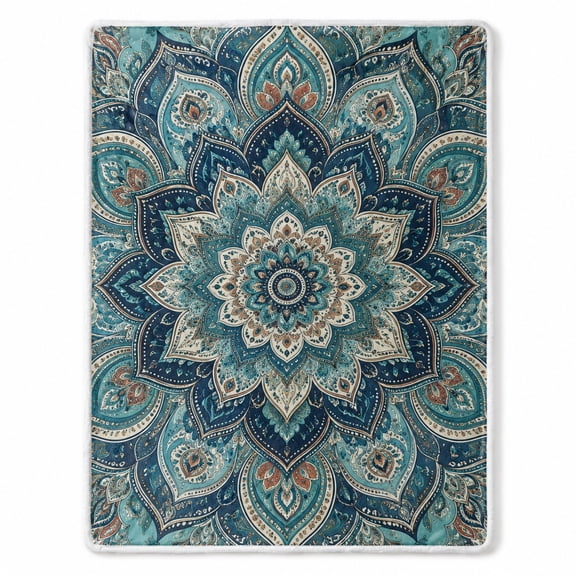 Mandala Print Sherpa Blanket, Soft Polyester Fleece Throw, Multicolor