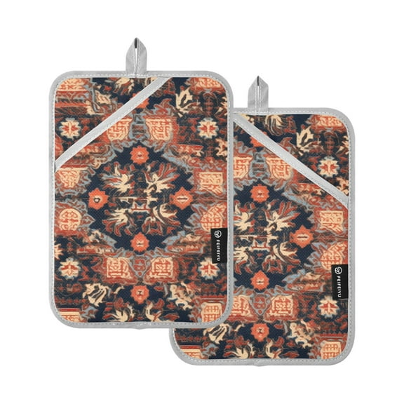 ALAZA Mandala Retro Orange Pot Holders Set of 2 Heat Resistant Kitchen Oven Mitts