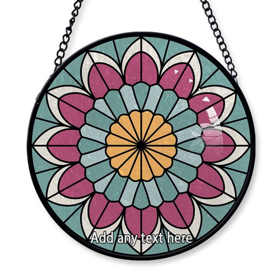 Mandala Rosette Stained Glass Suncatcher Window Hanging Custom Text Window Hanging for Man or Woman, Family & Friends, Christmas 2025 Tree Decoration 1MLUiV