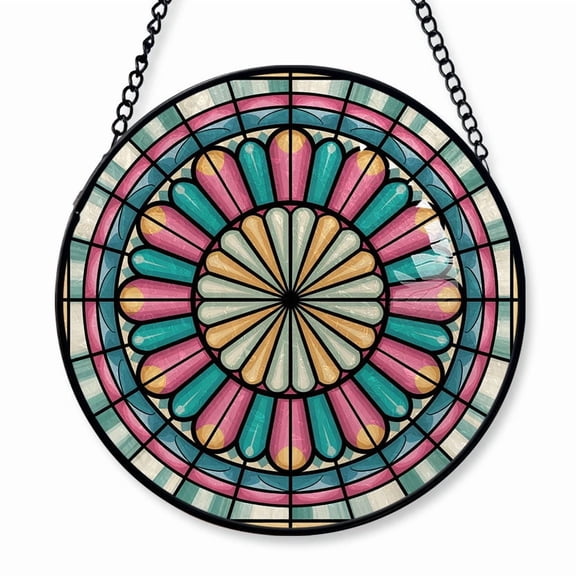 A Mandala Rosette Stained Glass Suncatcher Window Hanging Holiday Window Hanging Gift with Custom Text for Family, Friends, Man & Woman, Christmas 2025 Tree Keepsake