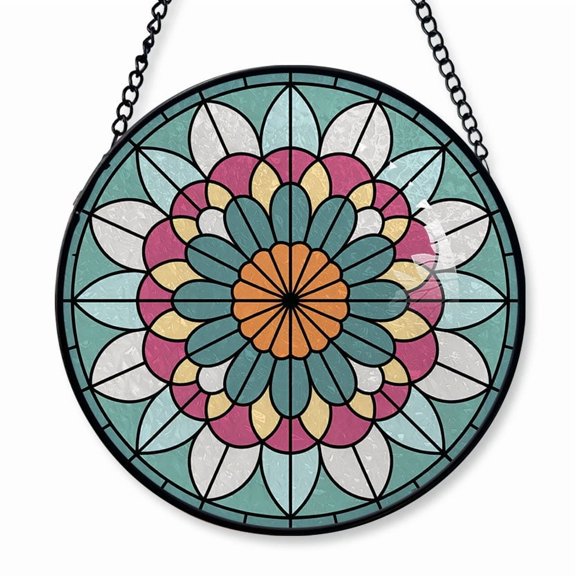 A Mandala Rosette Stained Glass Suncatcher Window Hanging Personalized Window Hanging Gift for Families, Friends, Men & Women, Christmas 2025 Keepsake