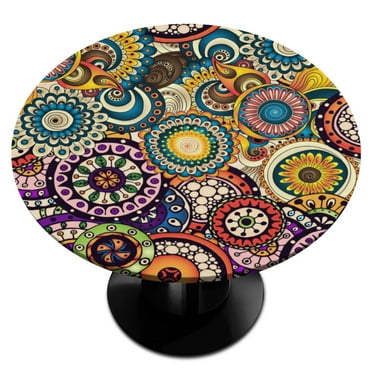 Mandala Round Fitted Tablecloth Elastic Table Cover Waterproof Dining Table Cover for Indoor Outdoor Decor Table Cloth