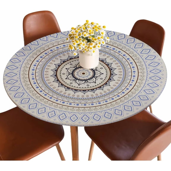 Mandala Round Table Cloth Cover Indian Spiral Circle Traditional Geometric Ethnic Style Tablecloth for Indoor Outdoor Picnic Party Fit for 40"-44" Round Tables