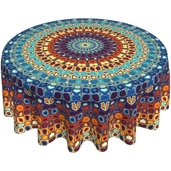Mandala Round Tablecloth 60 Inch Colorful Boho Table Cloth Reusable Indian Table Cloths Waterproof Dining Table Cover Washable Tablecloths for Round Tables Kitchen Dining Room Indoor Outdoor
