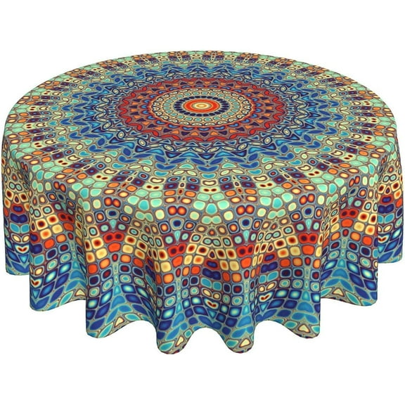 Mandala Round Tablecloth 60 Inch Waterproof Rustic Colorful Boho Tablecloths Fabric Farmhouse Table Cloth Decorative for Picnic Party Holiday Home Indoor Outdoor