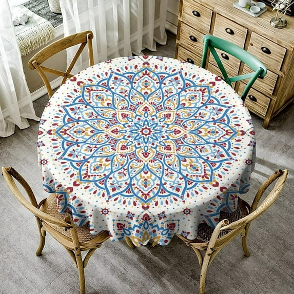 Mandala Round Tablecloth Vintage Luxury Floral Vintage Mandala Rustic Ethnic Tabletop Decor Kitchen Restaurant Outdoor Picnic Party Wipe Clean Easy Care TableclothRound 60in
