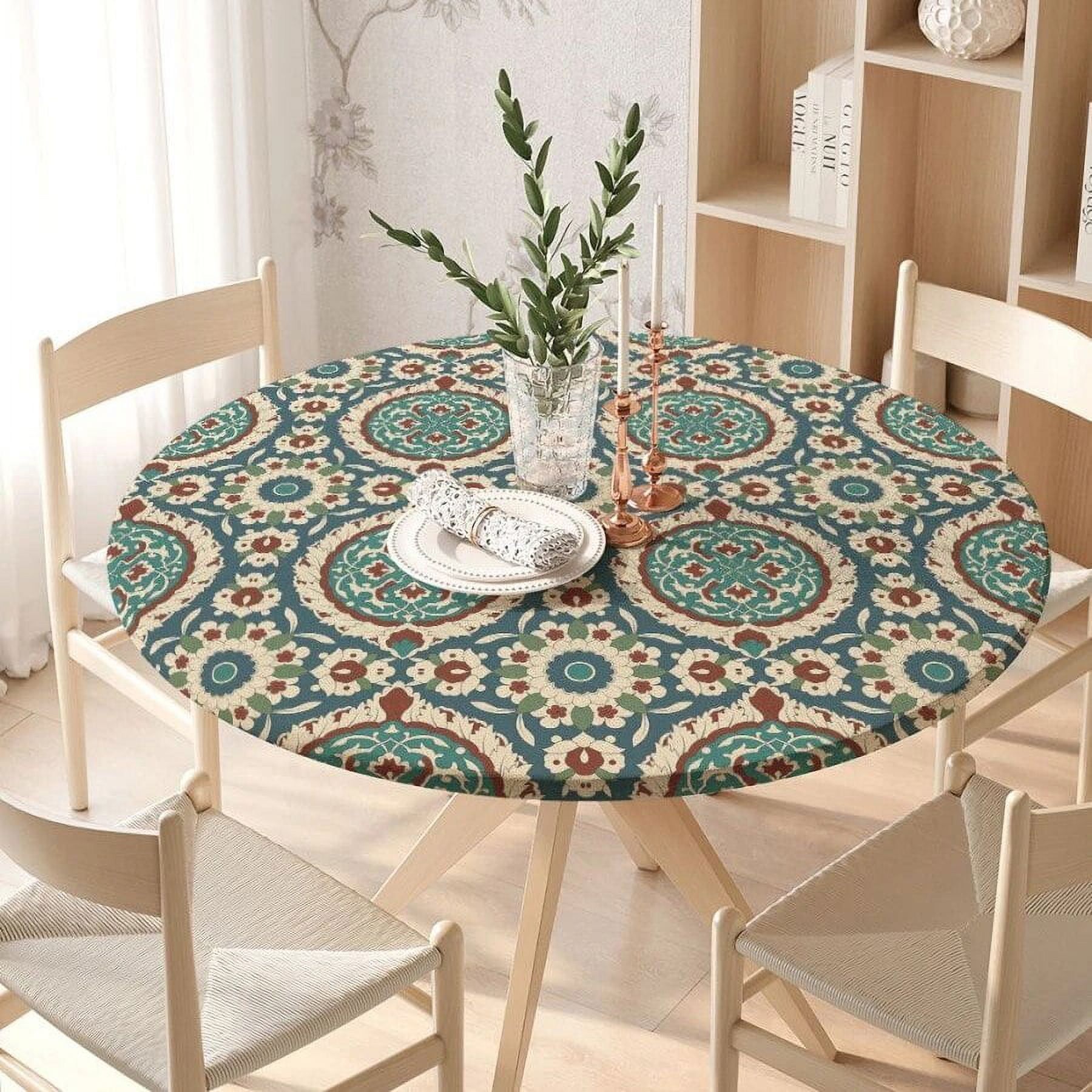 Mandala Round Tableclothes for Dining Table Boho Pattern Fitted Table ...