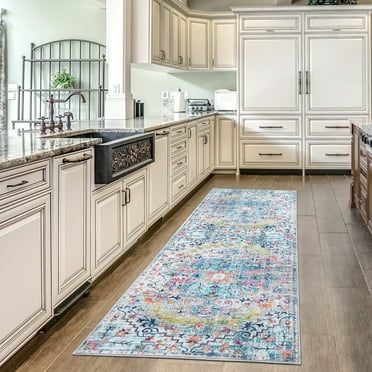 Mandala Rug Runners 2x6 for Bedrooms, Hallways, and Floor - Durable 2 x 6 ft Runner Rug Non Slip Washable Polyester Material Modern Home Rugs for Farmhouse, Living Room & Kitchen - Blue & Multi Color