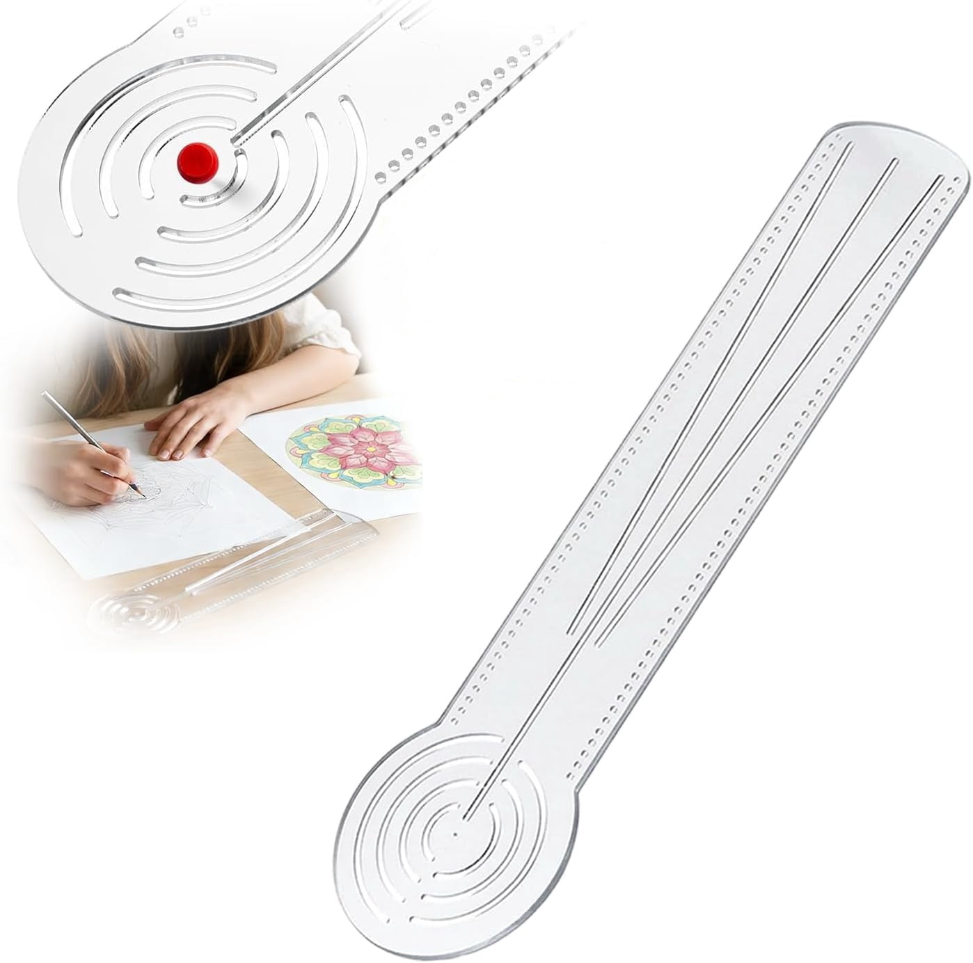 Mandala Ruler Tool Circle Maker with Holes, 3-in-1 Compass Protractor ...