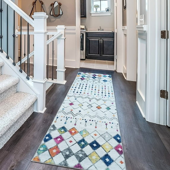 Mandala Runner Rugs 2x6 for Hallways, Bedrooms, and Floor - Durable Non Slip Washable 2 x 6 Rug Runners Polyester Material Modern Home Rugs for Farmhouse, Living Room & Kitchen - White & Multicolor
