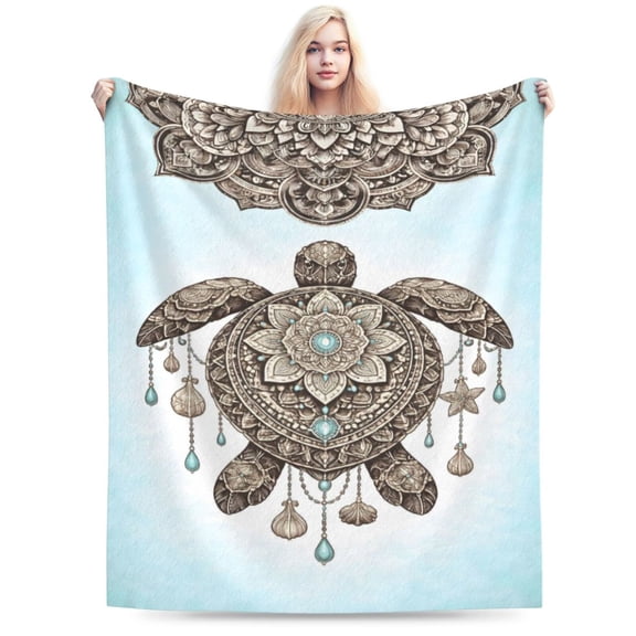 Mandala Sea Turtle Blanket Boho Ocean Throw Blanket Coastal Animal Art Soft Cozy Blanket for Couch Bed Home Decor Gift 50x40
