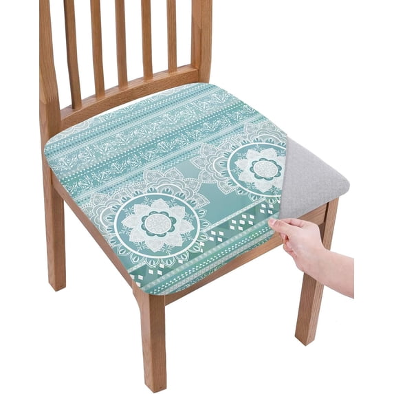 Mandala Seat Cover for Dining Room Chairs, Stretch Seat Covers Set of 6, Washable Chair Seat Covers Removable Kitchen Chair Slipcovers Protector, with Ethnic Geometric Design