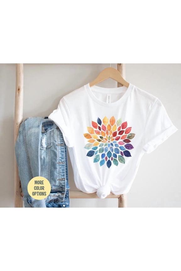 Mandala Shirt Floral Mandala T-Shirt Fall Leaves Shirt Colorful Mandala Shirt Watercolor Flower T-Shirt Yoga Shirt for Women Gift For Yogi