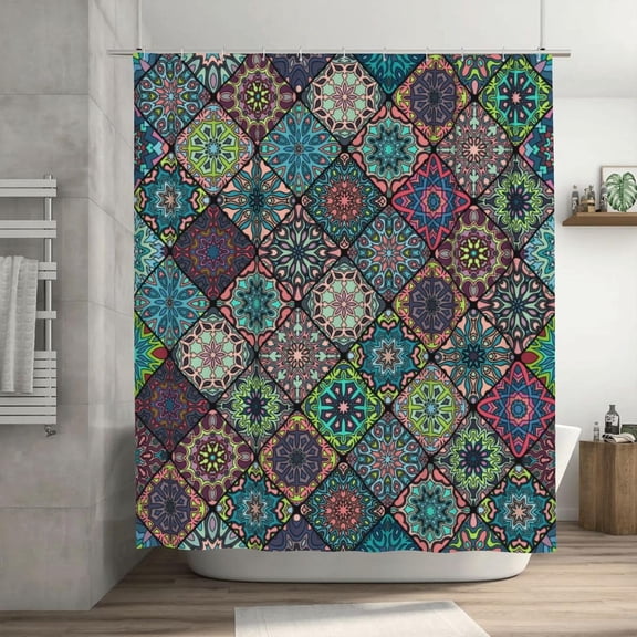 Mandala Shower Curtain,Vintage Bohemian Colorful Floral Art Print Bathroom Curtain Polyester Waterproof Fabric Decor