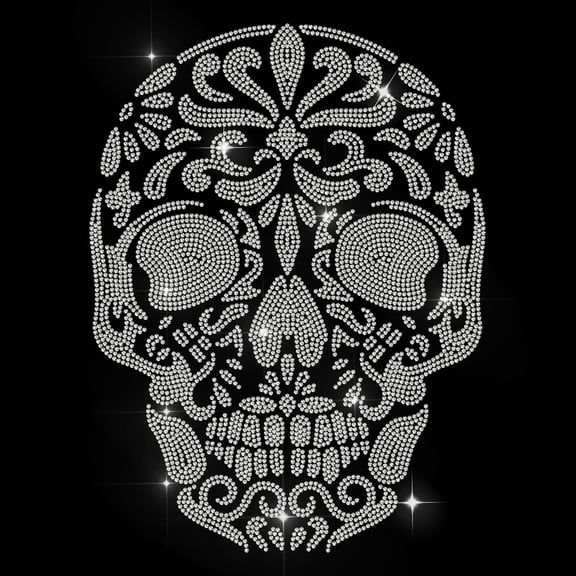 Mandala Skull Rhinestone Iron on Hotfix Rhinestone Mexican Skull Transfer Applique Heat Transfer Decal Clothing Repair Crystal Patch for Clothing Shoes Bags Hats Decoration DIY Craft