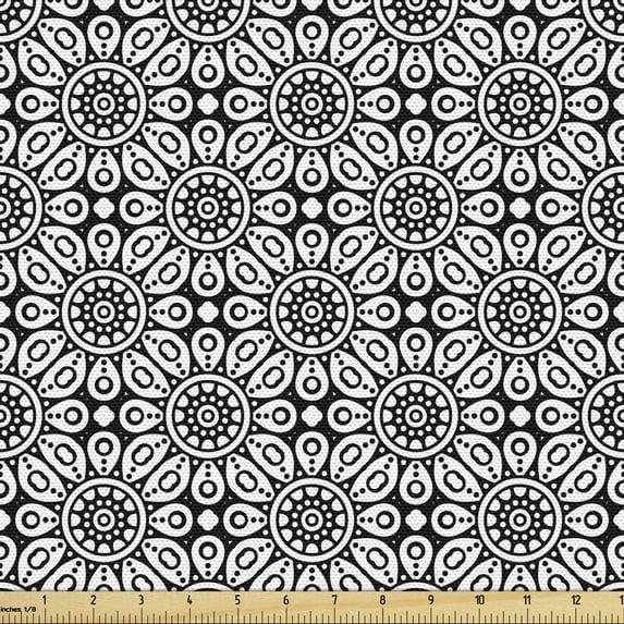 Ambesonne Mandala Fabric by the Yard Upholstery, Bohemian Monochromatic Art, 2 Yards, Black and White