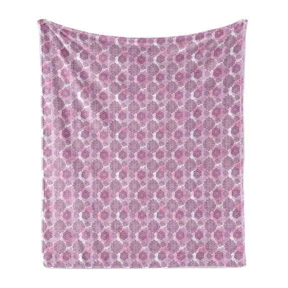 Mandala Soft Flannel Fleece Blanket, Rosette Ornaments Middle Eastern Persian Style with Pastel Effects, Cozy Plush for Indoor and Outdoor Use, 60" x 80", Baby Pink Purple and White, by Ambesonne