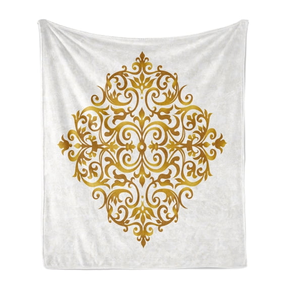 Mandala Soft Flannel Fleece Blanket, Victorian Style Traditional Filigree Inspired Royal Oriental Classic Print, Cozy Plush for Indoor and Outdoor Use, 50" x 70", Pale Caramel White, by Ambesonne