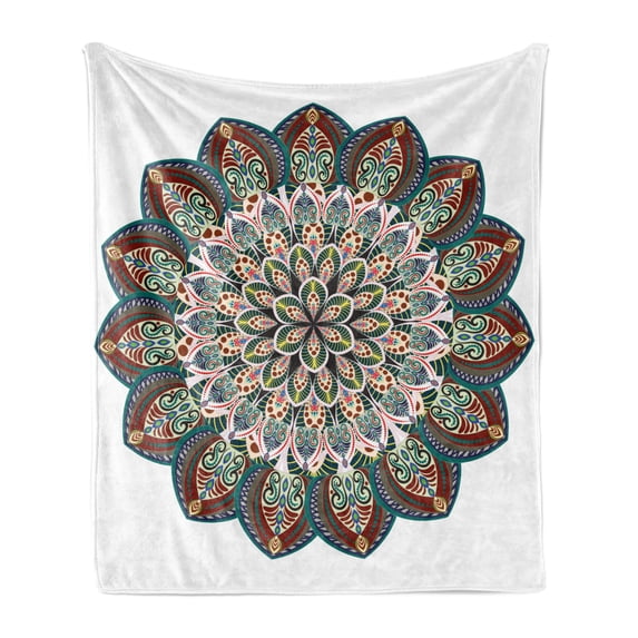 Mandala Soft Flannel Fleece Throw Blanket, Circular Universe with Victorian Lines and Ornaments Image, Cozy Plush for Indoor and Outdoor Use, 50" x 60", Multicolor, by Ambesonne